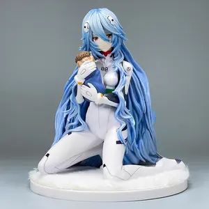 Rebuild of Evangelion Rei Ayanami Anime Figure - Long Hair, Kneeling Pose EVA Girl Statue, Desk Decor for Anime Fans, Anime Figures