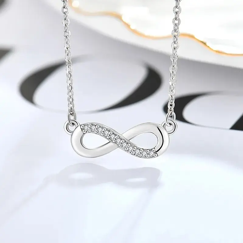 Infinity Charm Pendant Forever Figure 8 Symbol Silver Crystal Necklace, Everyday