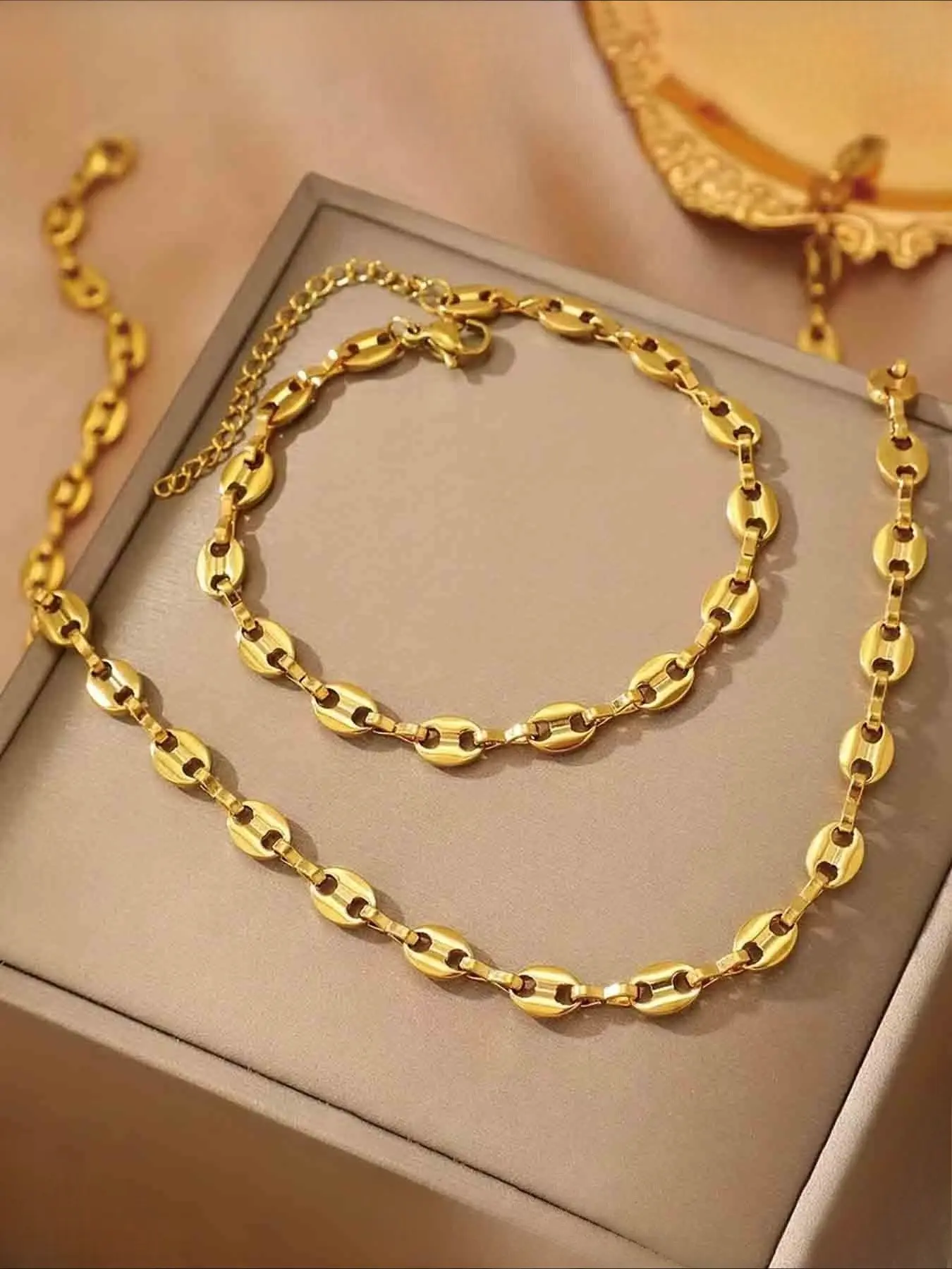 Women's Elegant Stainless Steel Chain Necklace & Bracelet Glamour Set, Necklace and Bracelet Set, Matching Jewelry Set, Fashionable Daily Wear Jewelry, Versatile Accessory for All Occasions