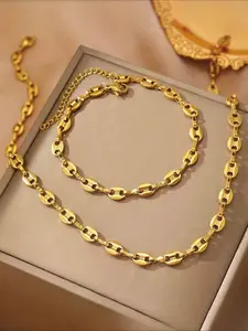 Women's Elegant Stainless Steel Chain Necklace & Bracelet Glamour Set, Matching Jewelry Set, Fashionable Daily Wear Jewelry, Versatile Accessory for All Occasions
