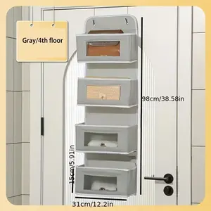 1pc 4-Tier Hanging Storage Organizer, Over-the-Door Closet Organizer, Multi-Layer Hanging Pockets for Sorting, Ideal for Bathroom and Bedroom Clutter, 4 Large Capacity Pockets, Over-the-Door Hanging Storage Box, Over-the-Door Storage Box