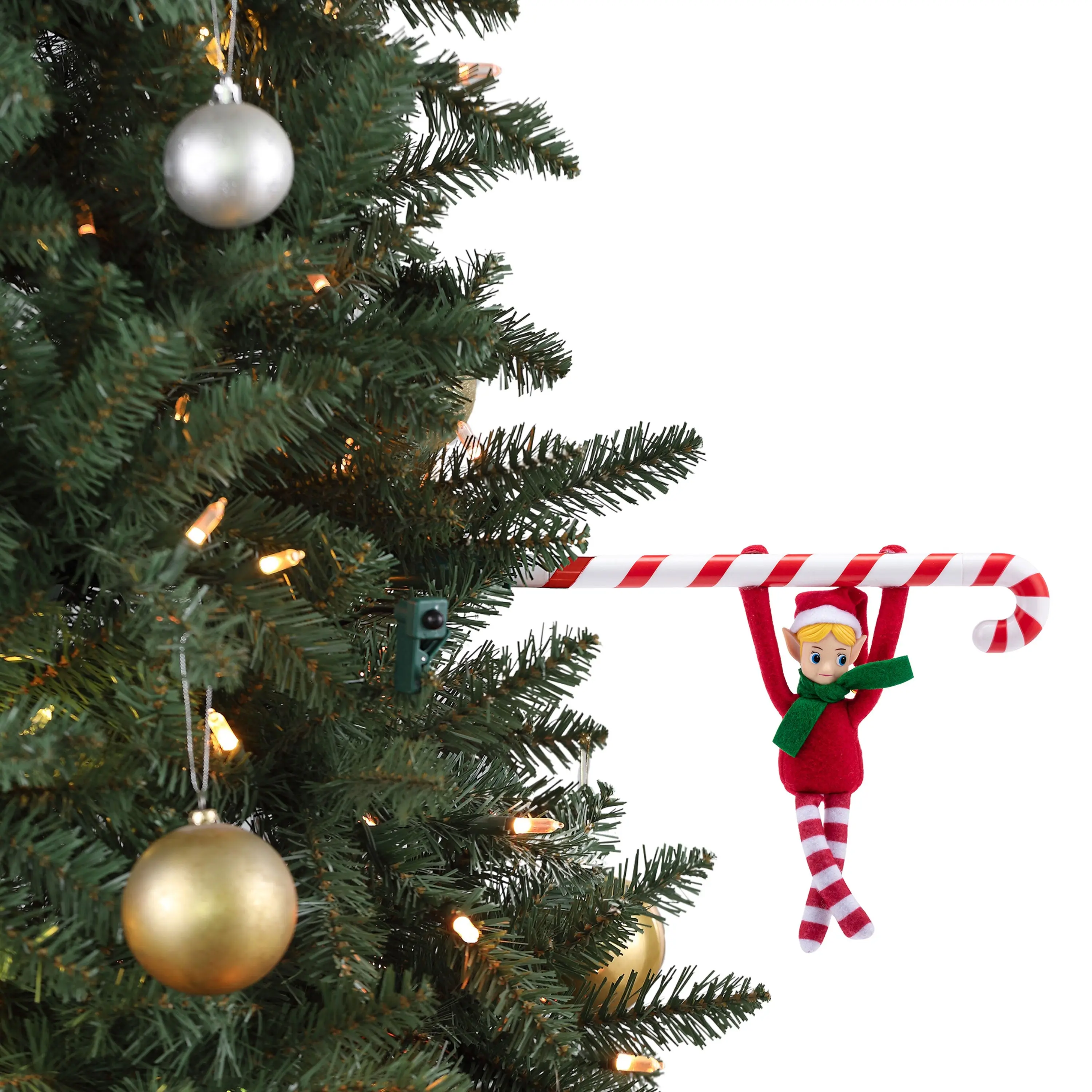 Animated Candy Cane Elf Acrobat Christmas Ornament - Motion-Activated, Battery-Powered, Secure Strap, Adjustable Pole, Christmas Song-Playing Festive Tree Decor, Ornaments