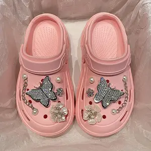 Women's Platform Clogs Slip On Slides Shoes Beach Sandals Gardener Clog Hight Heels Mule Slippers with Decor Accessories