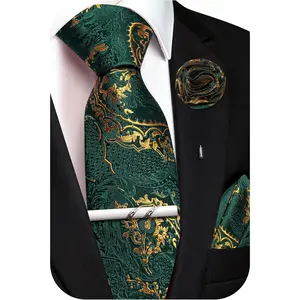 Unique Paisley Ties for Men Silk Neck Tie and Pocket Square Set with Tie Clip Lapel Pin Wedding Formal