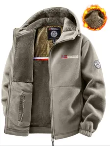 Men's Fleece Lined Hooded Jacket, Fitted Warm Windproof Coat with Pockets, Casual Fall & Winter Outerwear, Long Sleeve Zipper Design