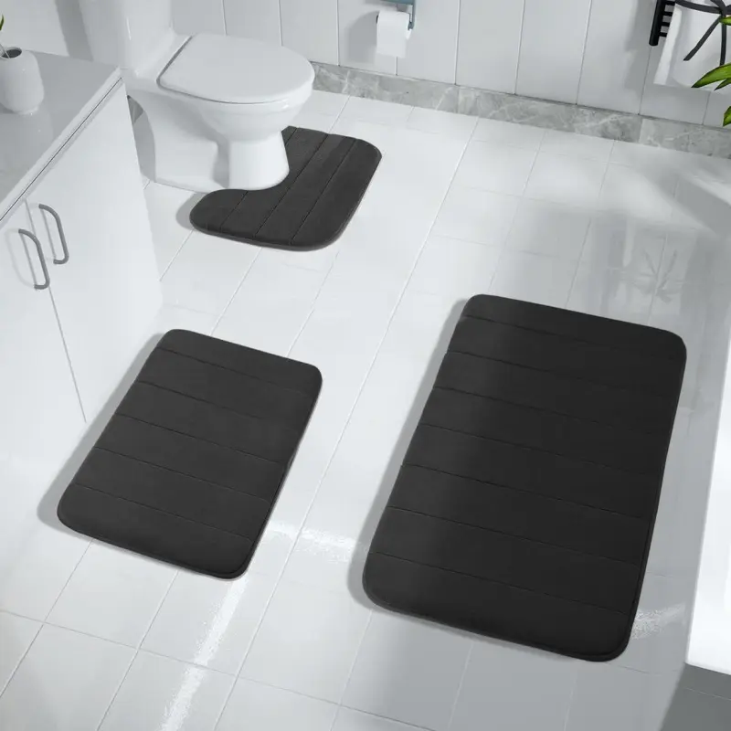 Bathroom Mat Set, 3counts/set Non-slip Bath Mat, Soft Absorbent Bathroom Floor Pad, Bathroom Rug, Washable U-shaped Toilet Mat for Home Decor, Summer for Gift, Fall Decor