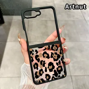 Wild Leopard Charm Pattern Phone Case for Z Flip 7/6/5/4 Silicone TPU Folding Phone Case with Central Axis Protection and Full Lens Coverage