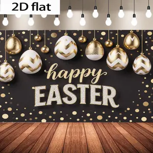 Easter Banner Luxury &, Golden Confetti Baubles, Ornaments Gold Patterned, Happy Easter Cursive Glitter Text Design