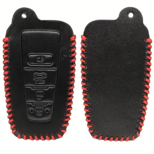 car bracket [Red Leather Key Fob] XUKEY Red Line Faux Leather Car Key Fob Case | For Toyota Avalon Corolla Camry Highlander Rav4 Camry Hybrid, 4 Buttons Anti-wear Protective Shell