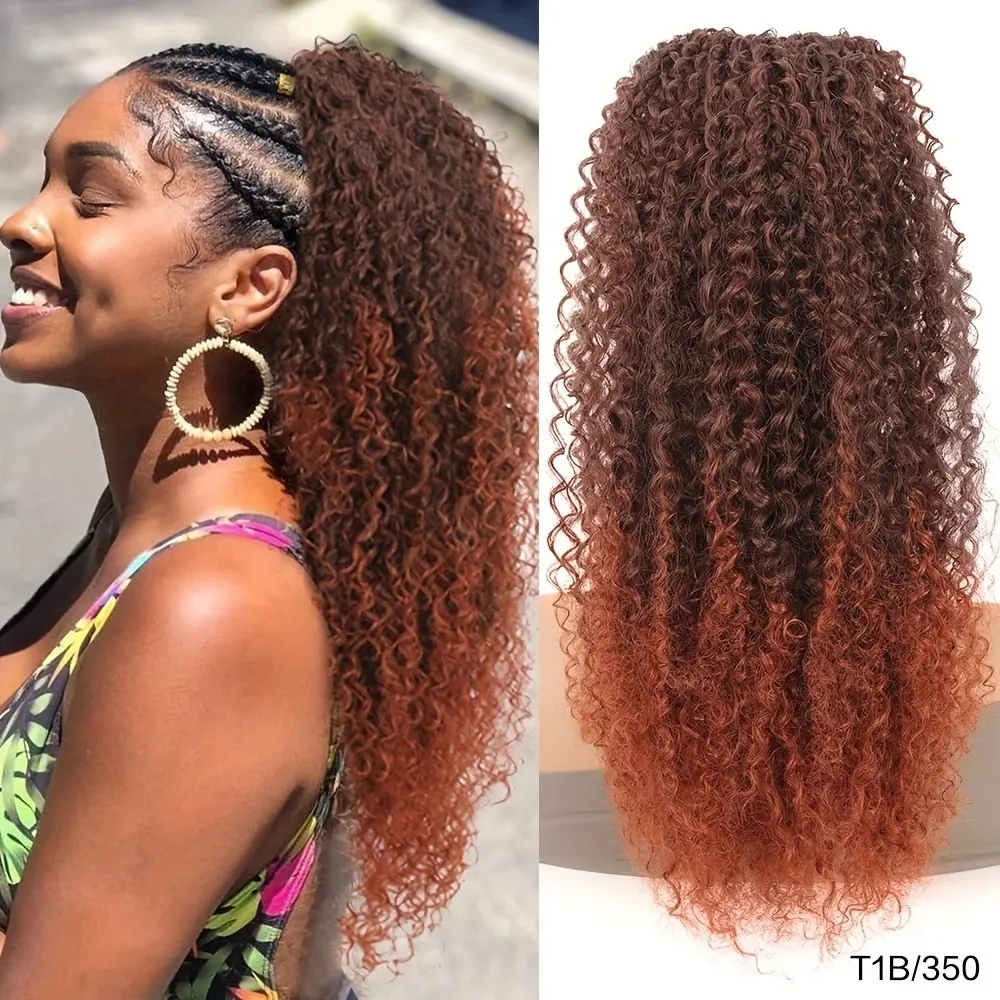 20 Inch Voluminous Curly Drawstring Ponytail, Ombre Natural Curly Hair Ponytail Extensions For Black Women hairstyle naples beauty supply