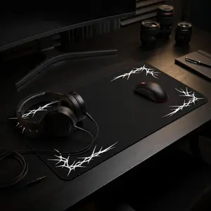 White Thorn Desk Mat | Black Minimalist Neoprene Mouse Pad