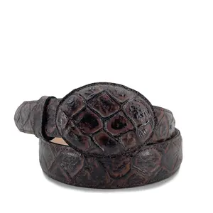 Men's  Printed Fish Leather Belt - Brown