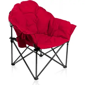 Folding Oversize Sherpa Saucer Chair Padded Moon Round Chair Saucer Recliner with Folding Cup Holder and Carry Bag