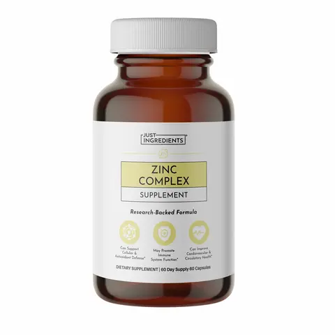 Just Ingredients Zinc Complex - 30 Day Supply - Supports Immune Health, Cellular & Antioxidant Defense, Cardiovascular & Circulatory Health - 60 Capsules - Zinc Picolinate & Bisglycinate with Quercetin, L-Histidine, Copper & Resveratrol