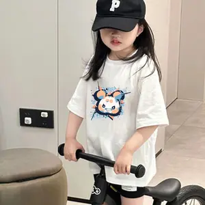 Girls' pure cotton short-sleeved T-shirt, trendy and fashionable cartoon children's clothing top, versatile and casual round-neck T-shirt with half sleeve