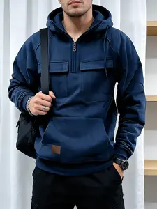 Men Tactical Sweatshirt Quarter Zip Cargo Pullover Hoodies Workout Gym Men Fashion Outdoor Hoodies Casual Tops Long Sleeve Fabric