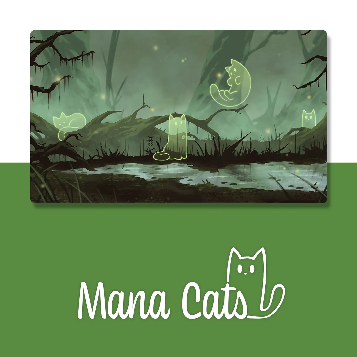 24" x 14" TCG Playmat with Drawstring Bag - Basic Land Scenes, Cats, Ghosts, Squirrels - Trading Card Games MTG Magic: The Gathering, PKMN, Lorcana