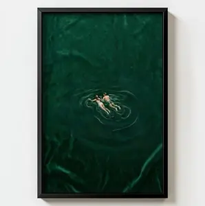 [SALE UP TO 50% + FREE SHIP] Emerald Pool Art Print, Couple Swimming Poster, Dark Academia Wall Art, Moody Green Decor, Romantic Wall Art, Serene Couple Print, Gift