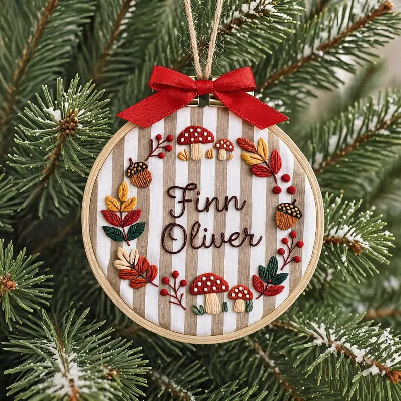 Personalized Autumn Woodland Name Embroidery Hoop, Custom Fall Nursery Decor, Ornament Hanging Decor