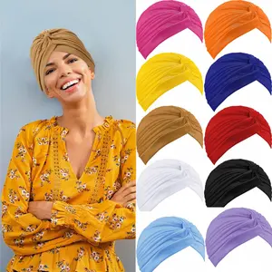 10 Pcs Stretchy Twisted Female Indian Turban Caps, Breathable Polyester Chemo Head Wraps, All-Seasons Tignon Scarf, 1-Size-Fits-All Soft Comfortable Cancer Headwear with Stretchy Hold