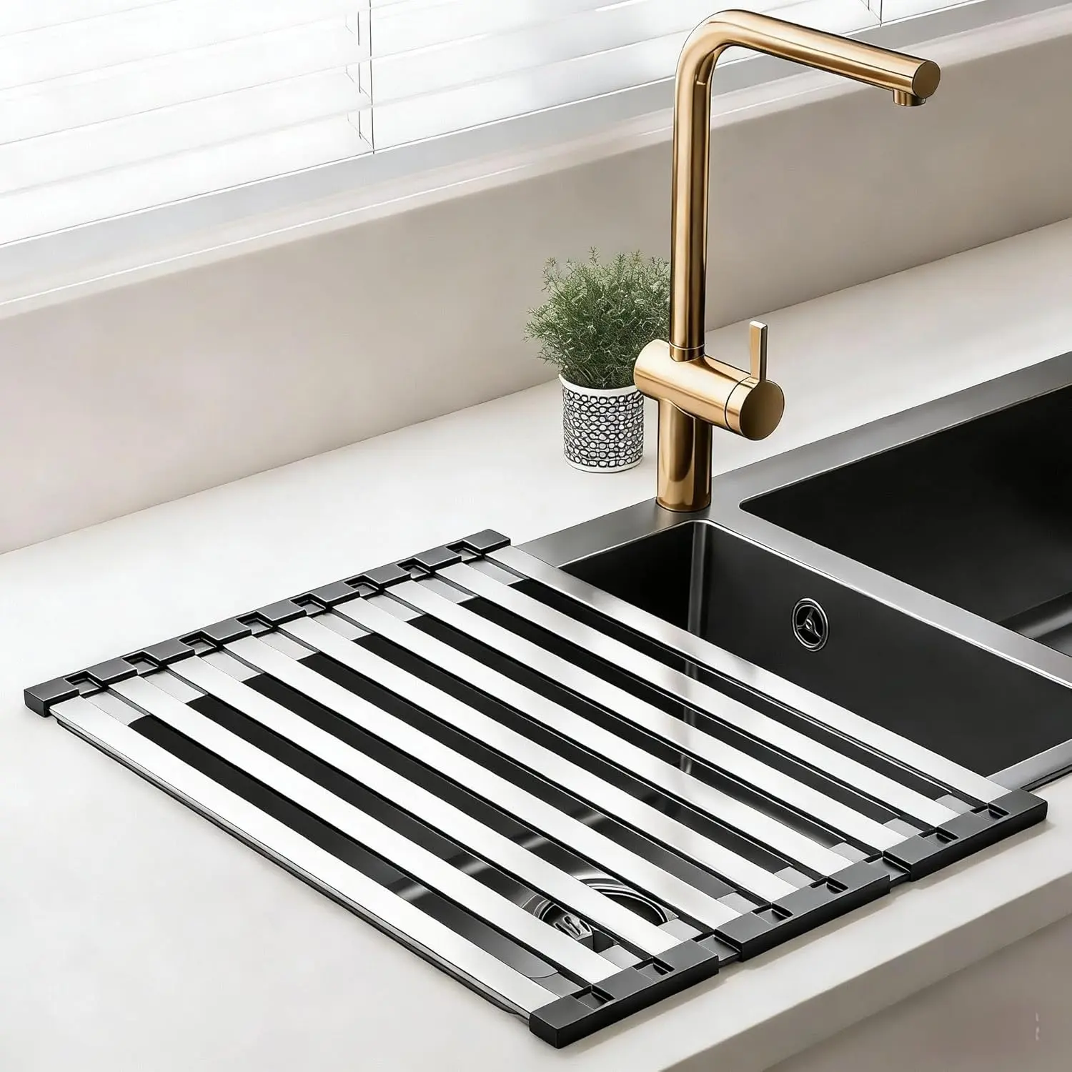 304 Stainless Steel Collapsible Kitchen Sink Drain Rack - Adjustable Organiser for Easy Water Drainage, Dish Storage