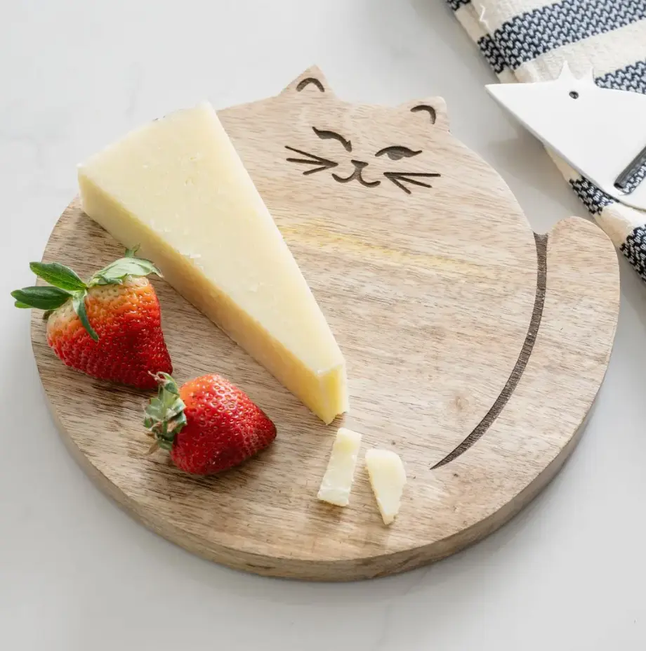 "Charkitterie" Engraved Shaped-Tail Mango Wooden Cutting Board - Eco-Friendly 1-Piece 9x1in Durable Chopping Board for Cheese Prep, Snack Session, Knife-Ready Food Prep Use with Gourmet Vibe