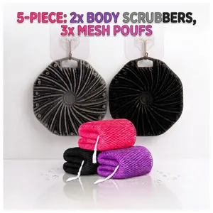 2 in 1 Silicone Body Scrubber & African Exfoliating Net Sponge – Antimicrobial Shower Brush for Sensitive Skin, Deep Exfoliating Bath Sponge for Dead Skin Removal, Body Acne, Keratosis Pilaris, Oily Skin, Smooth Skin, Quick-Drying Body Wash Scrubber