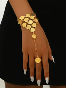 Vintage Ethnic Style Coin Finger Bracelet, /silver Color Coin Decoration, Bohemian One-Piece Hand Accessory
