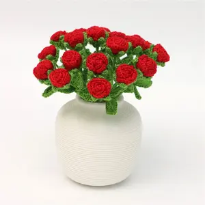 Handmade Knitted Wool Rose Artificial Decorative Plant Pot, Faux Rose Bouquet, Valentine's Day Mother's Day Father's Day Gift, Wedding Bridesmaid Photography Prop