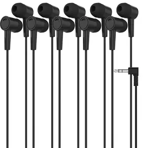 Maeline 5 Pack Earbuds in-Ear Stereo Headphones for School Classroom Library Travel Gym 3.5mm Jack Tangle-Free Wired Earphones for MP3 Phones Computer and Laptops Black