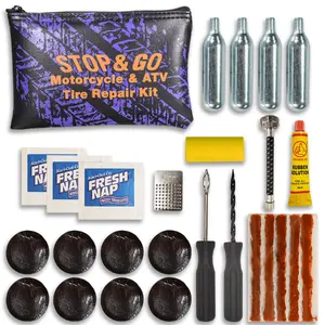 Stop & Go 1066 27 Piece Tubeless & Tube-Type Tire Repair Kit with Patches, Rope Plugs, & CO2 for Punctures and Flats on ATV & Motorcycle