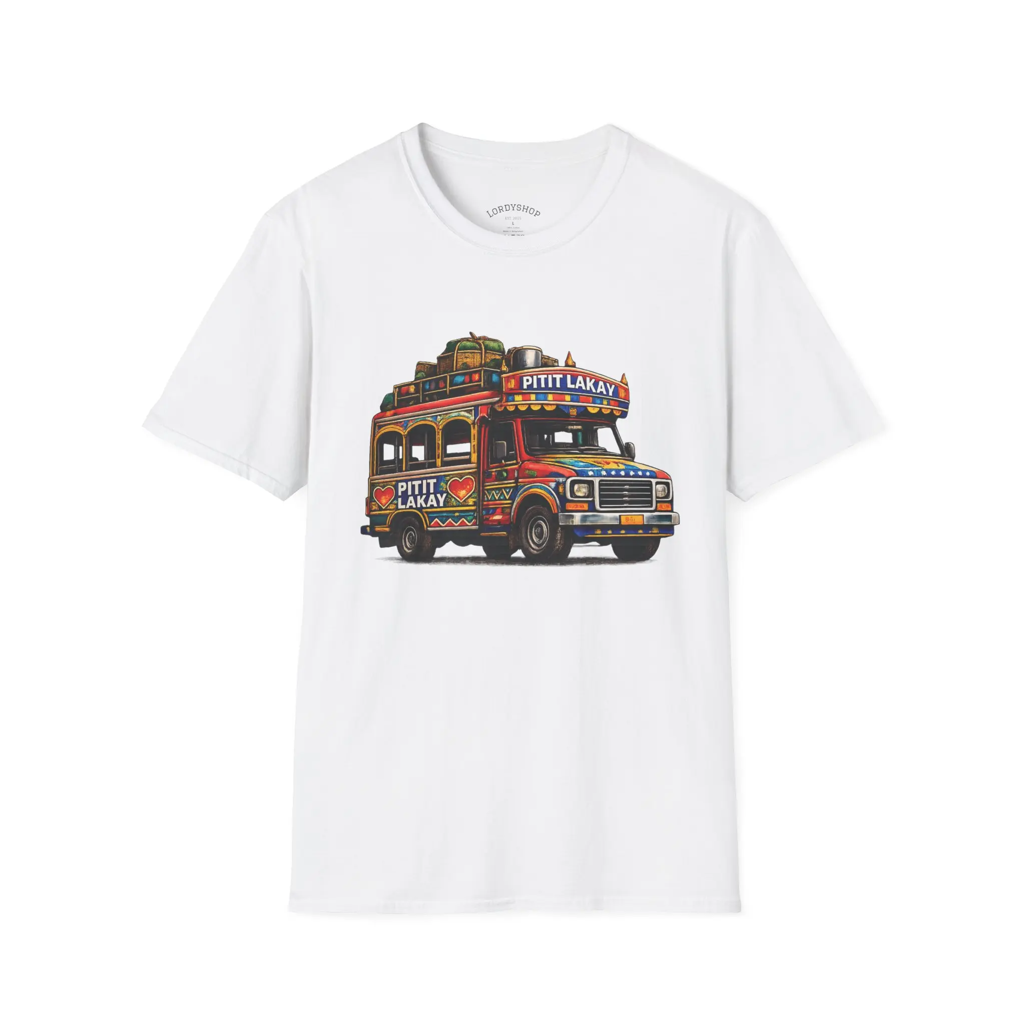 Men's Retro Jeepney Graphic Knit T-Shirt - Colorful Menswear, Soft Ring-Spun Cotton Round Neck Short-Sleeve, Elastic Ribbed Details, Drape Fit, Oeko-Tex Certified Top, Classic Cut