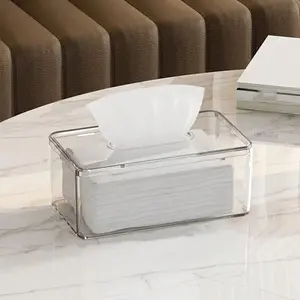 1pc Modern Clear Acrylic Tissue Box Cover with Smooth Paper Exit - Sleek Rectangular Design for Bathroom & Living Room Decor, Minimalist Style Plastic Dispenser Case, Tissue Organization  Modern Home Accent  Clear Acrylic Cover