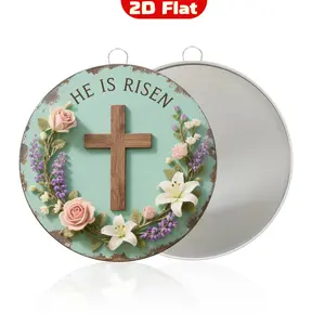 “He Is Risen” Round Metal Sign 12 inch – Christian Easter Wreath Style Wall & Door Decor, Religious Cross Floral Vintage Plaque for Home, Entryway & Church