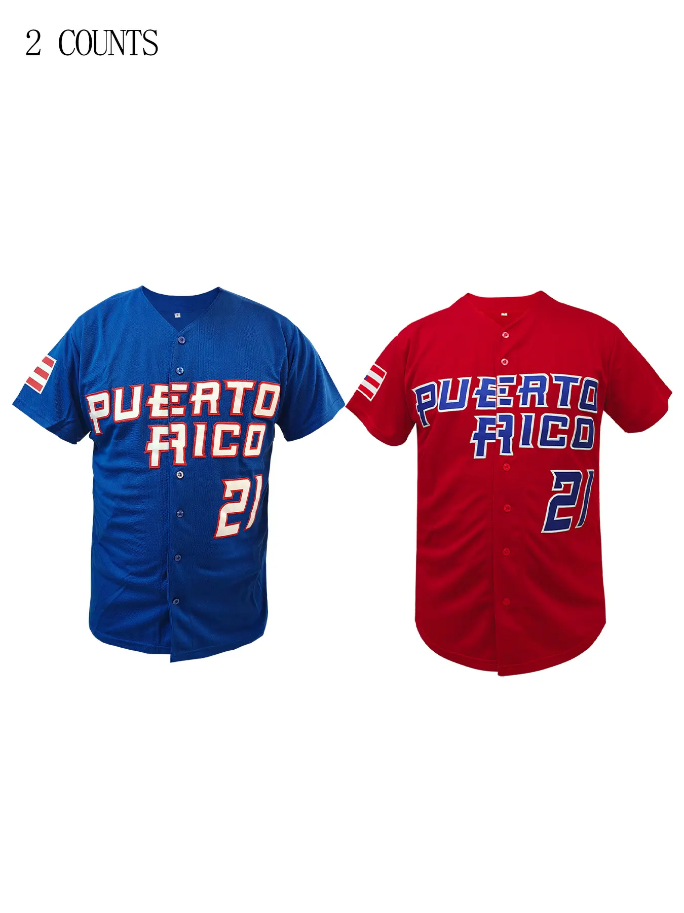 Men's Puerto Rico #21 Baseball Jersey, Jersey Shirts, Sports tops, Casual Short Sleeve V Neck Baseball Shirt, Name and Number Embroidered Sportswear, Breathable Loose Fit, Button Front, Unisex, All Seasons, Gift for Training, Thanksgiving