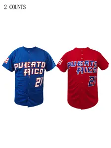 Men's Puerto Rico #21 Baseball Jersey, Apparel Jersey, Casual Short Sleeve V Neck Baseball Shirt,Name and Number Embroidered Sportswear, Breathable Loose Fit, Button Front, Unisex, All Seasons,Gift for Training,Thanksgiving,Christmas,New Year