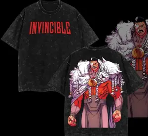 Thragg The Conqueror Viltrumite War Wash Tee, Invincible Comic Double Printed Oversize Lightweight Acid Washed Tee TV Series Graphic Tee T-Shirt, Cartoon Tshirt