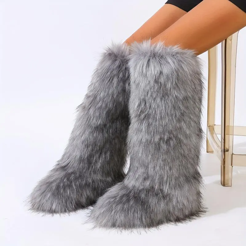 Women's Faux Fur Knee-High Boots, Solid Color, Casual Winter Fashion, One-Piece Slip-On, Round Toe, Flat Sole, Superfine Fiber Outer, Plush Inner Lining, PVC Sole, Hand Wash Only(Phone Holders & Mounts) Women's Faux Fur Knee-High Boots, Solid Color, Casual Winter Fashion, One-Piece Slip-On, Round Toe, Flat Sole, Superfine Fiber Outer, Plush Inner Lining, PVC Sole, Hand Wash Only(Phone Holders & Mounts)