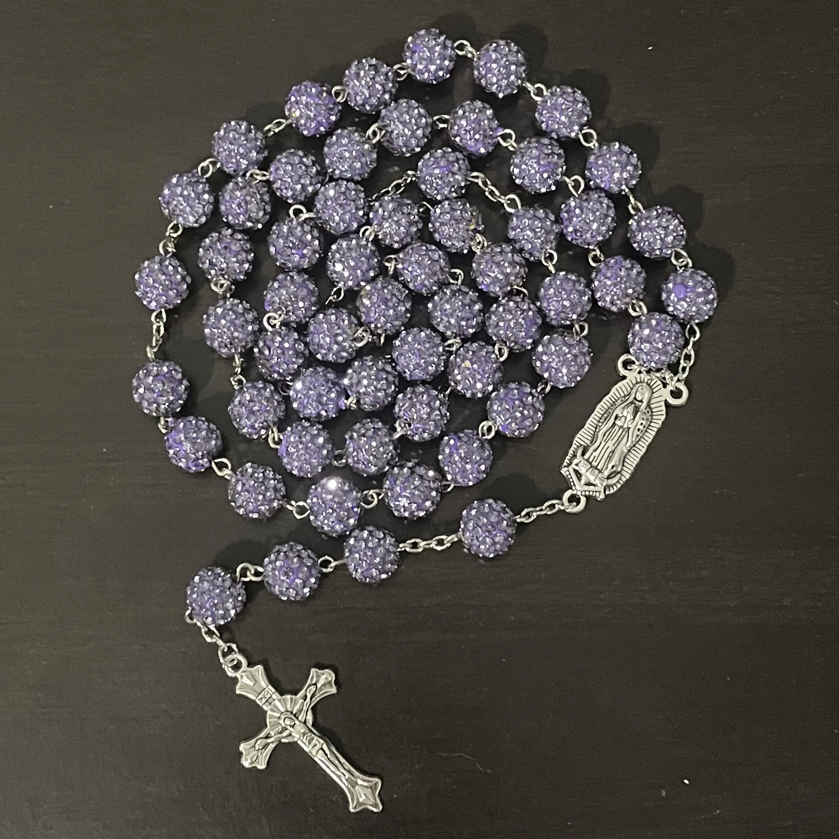 Purple Glam Rhinestone Catholic Rosary