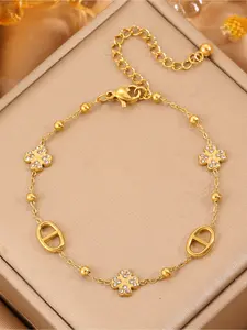 1 piece fashion classic minimalist pig nose four-leaf flower diamond-encrusted bracelet, stainless steel jewelry, must-have for trend enthusiasts, perfect gift for any occasion, suitable for all seasons