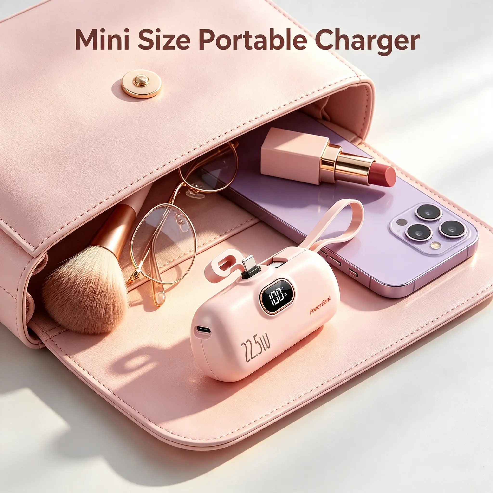 5000mAh Mini Portable Charger, 22.5W Output, 2 USB Ports (Type-C & USB-A), Digital Power Display for Accurate Monitoring, Compact Lightwe