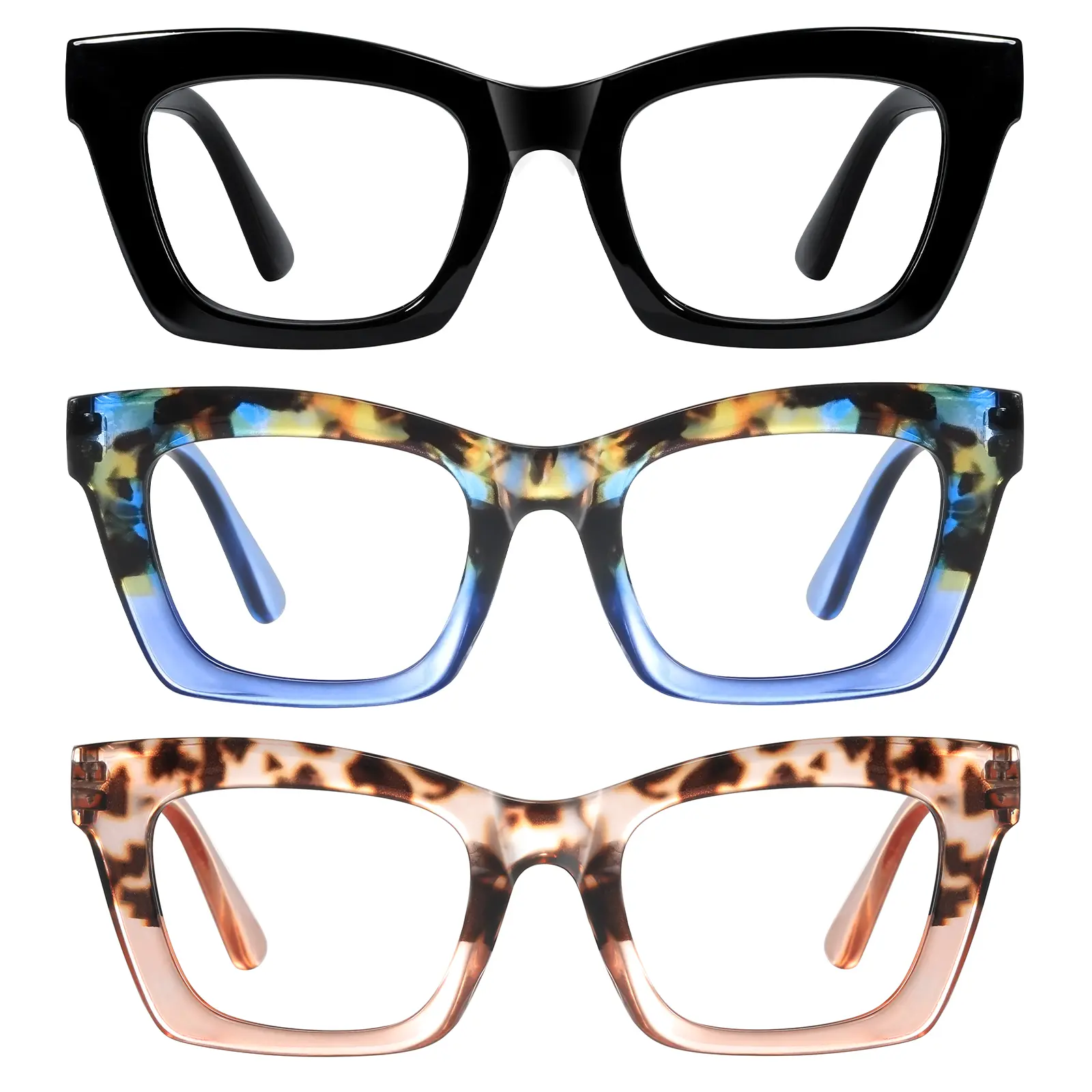 RESJOK 3-Pack Reading Glasses for Women-Blue Light Blocking Fashion Readers with Spring Hinge Computer Square High Quality Eyewear stylish eye protection,Valentine Gifts