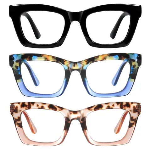 RESJOK 3-Pack Reading Glasses for Women-Blue Light Blocking Fashion Readers with Spring Hinge Computer Square High Quality Eyewear stylish eye protection,Valentine Gifts