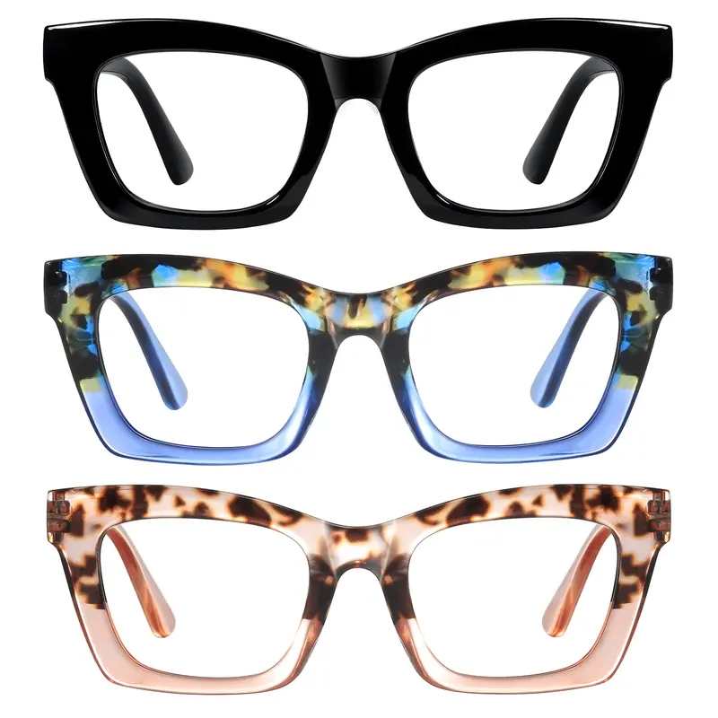 RESJOK 3-Pack Reading Glasses for Women-Blue Light Blocking Fashion Readers with Spring Hinge Computer Square High Quality Eyewear stylish eye protection,Valentine Gifts