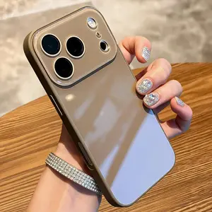Milk Tea Brown for iPhone 17 Pro Max Case, iPhone 16 Macaron Ice-sense Glass Case, 15 Simple New Style, 14 Couples, 13 Solid Color, 17 Pro Full-coverage Lens, 16 Pro Phone Cover.