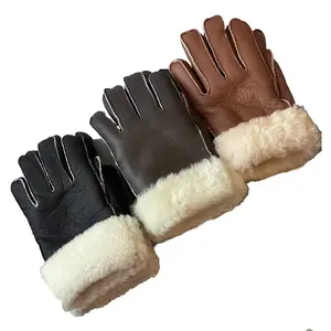 Lukkizara Gloves Leather Shearling Sheepskin Fur Unisex Winter Warm Gloves S-2XL