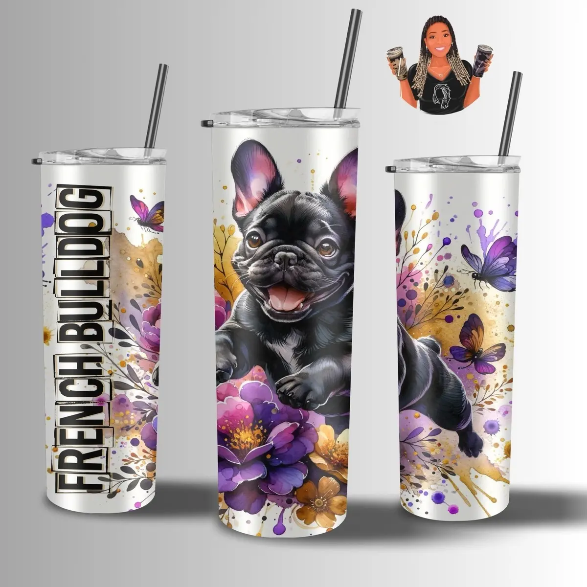 French bulldog Tumbler stainless steel wit stickers