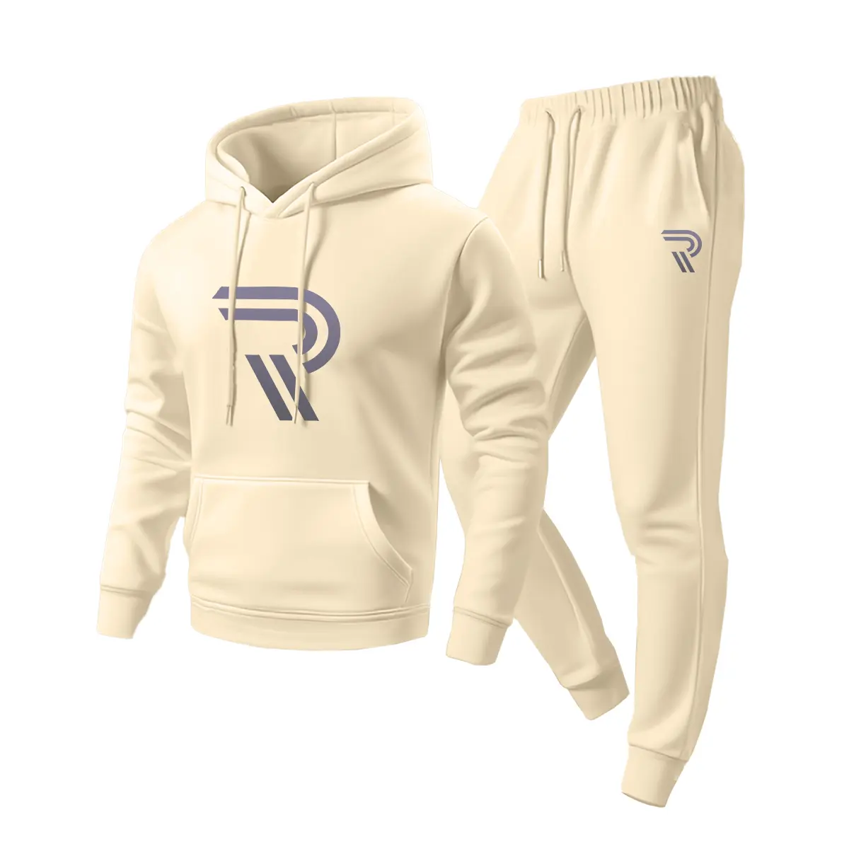 Men's Classic Fashion 2-Piece Minimalist Casual Printed Clothing Set - Fitted Athletic Hoodie/Jumper + Drawstring Pants, Long Sleeve Pullover, Adjustable, Polyester, Cold & Machine Washable