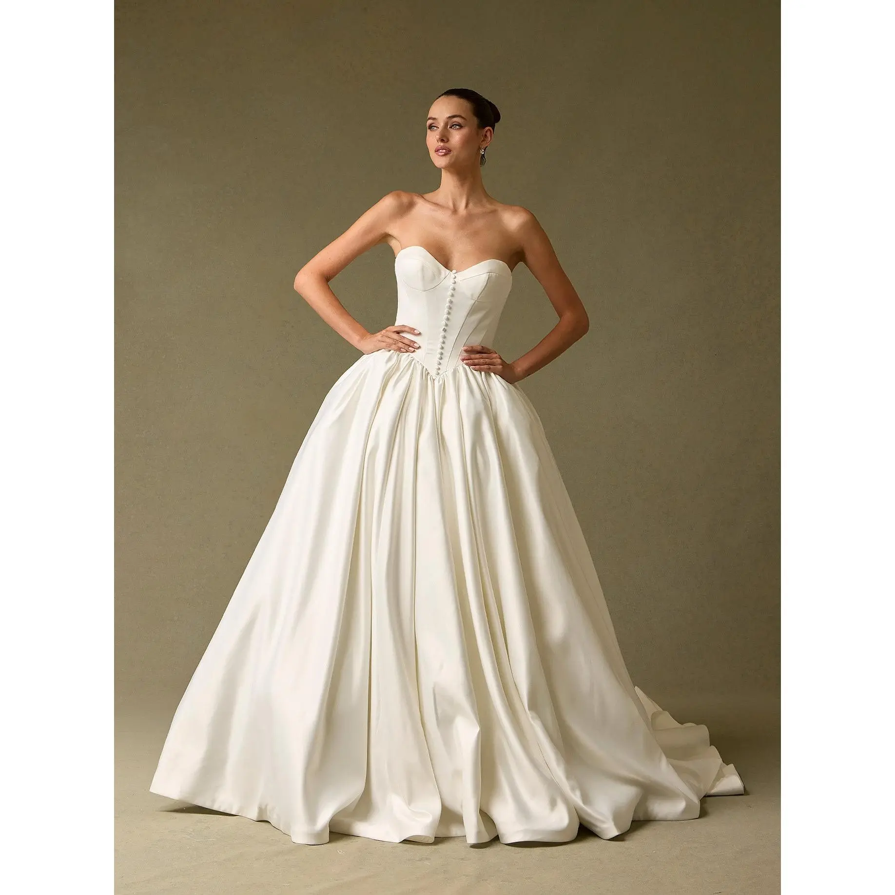 Strapless Ball Gown Wedding Dress – Satin Corset Bridal Gown with Full Skirt & Train