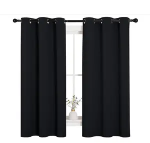 Halloween Pitch Black Solid Thermal Insulated Grommet Blackout Curtains/Drapes for Bedroom Window (2 Panels, 42 inches Wide by 63 inches Long, Black)